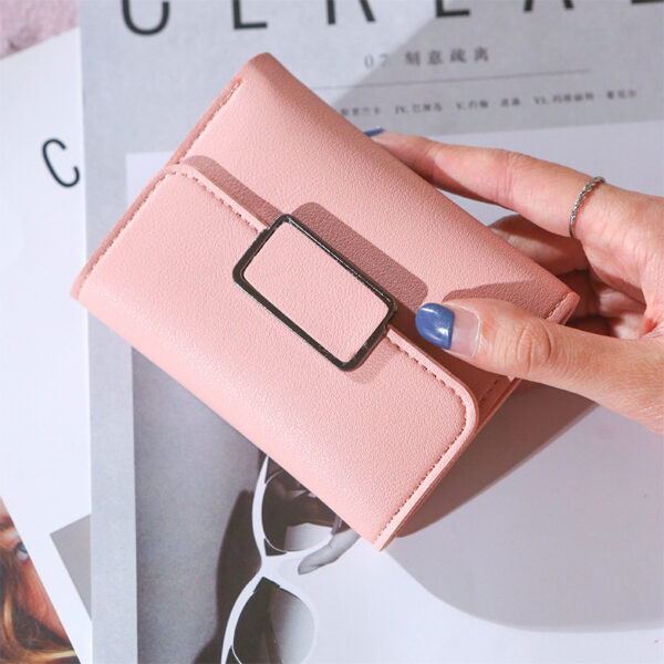 ⁦Short Trendy Simple Checkered Decoration Fashion Litchi Pattern Women'S Solid Color Tri-Fold Student Wallet⁩ - الصورة ⁦3⁩