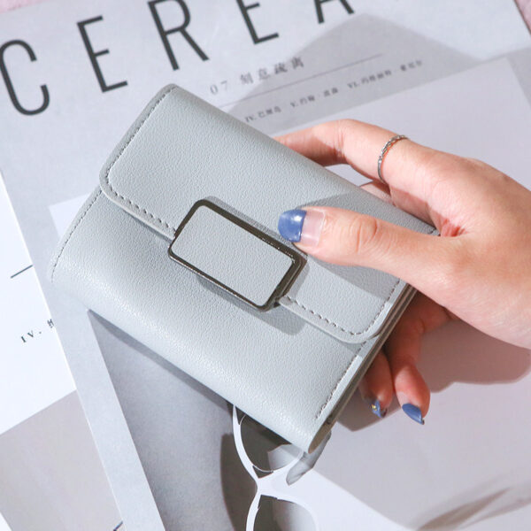 ⁦Short Trendy Simple Checkered Decoration Fashion Litchi Pattern Women'S Solid Color Tri-Fold Student Wallet⁩ - الصورة ⁦2⁩