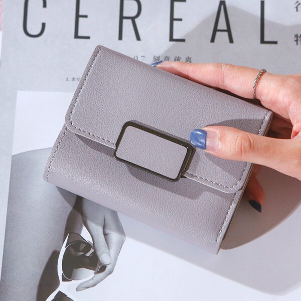 ⁦Short Trendy Simple Checkered Decoration Fashion Litchi Pattern Women'S Solid Color Tri-Fold Student Wallet⁩ - الصورة ⁦4⁩