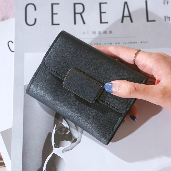 ⁦Short Trendy Simple Checkered Decoration Fashion Litchi Pattern Women'S Solid Color Tri-Fold Student Wallet⁩ - الصورة ⁦5⁩
