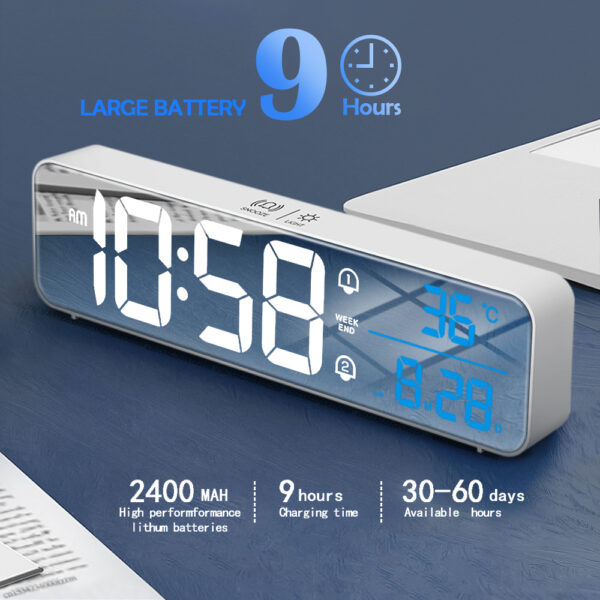 ⁦Music LED Digital Alarm Clock Temperature Date Display Desktop Mirror Clocks Home Table Decoration Electronic Clock⁩ - الصورة ⁦7⁩