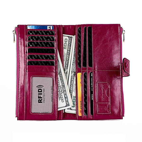 ⁦Fashion Personality Vintage Oil Waxed Leather Ladies Wallet⁩ - الصورة ⁦10⁩