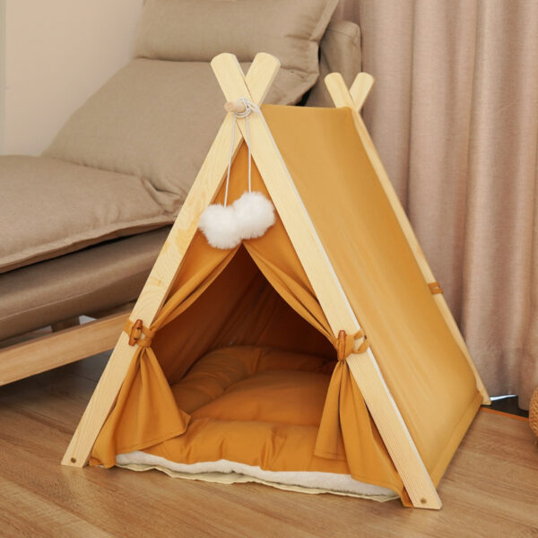 ⁦Pet Tent Cat Litter Removable And Washable Striped Canvas Solid Wood⁩ - الصورة ⁦6⁩