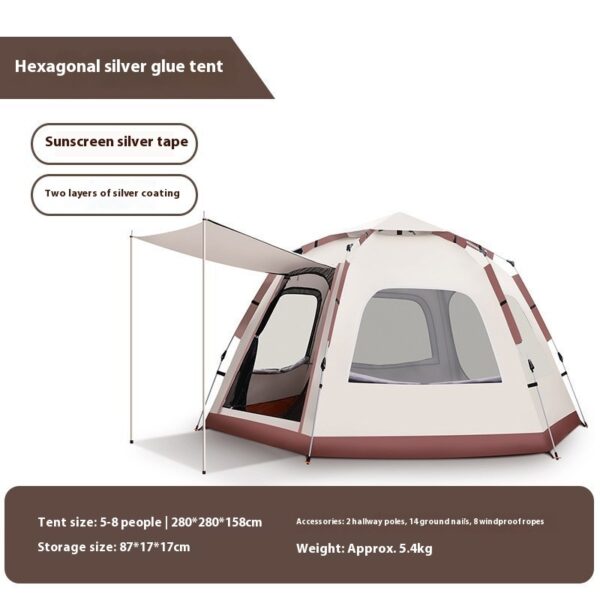⁦Outdoor Camping Camping Beige Khaki Large Hexagonal Tent Windproof Waterproof Anti Mosquito⁩ - الصورة ⁦2⁩