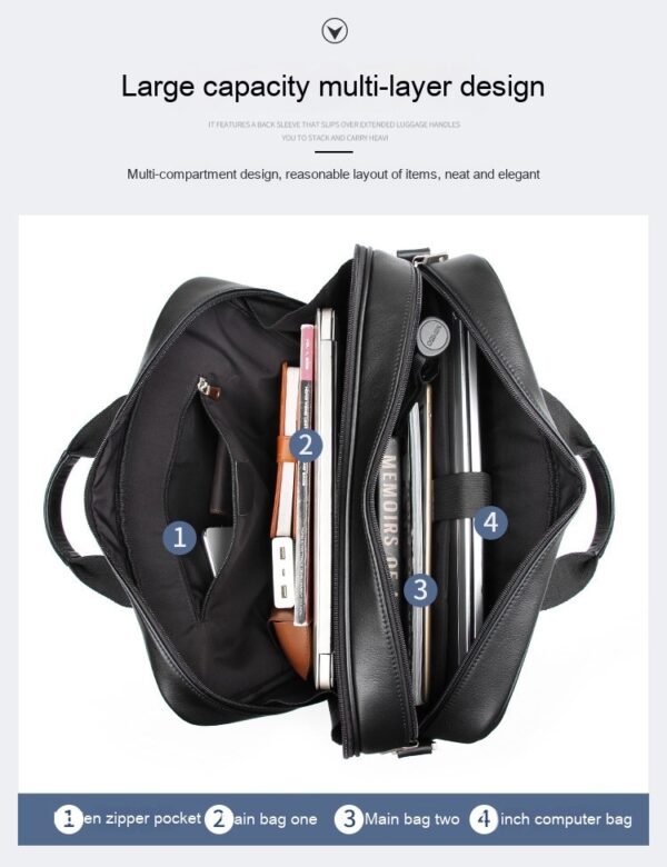 Leather Handbag Briefcase Napa Leather Comfortable Texture Men's Real-leather Bag - Image 3