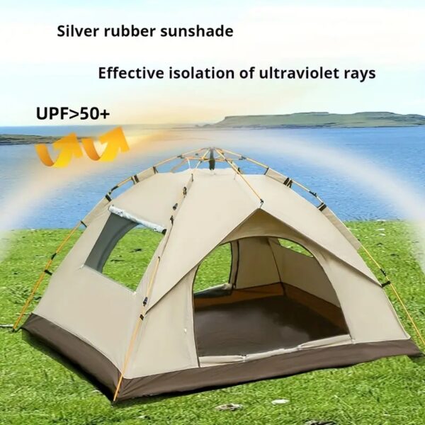 ⁦4-Person Waterproof Camping Tent - Durable, Portable & Spacious Shelter With Zipper Closure For Hiking, Fishing, Hunting & Outdoor Adventures - Golden, Fiberglass Poles, Oxford Fabric, Easy Setup & Ca⁩ - الصورة ⁦4⁩