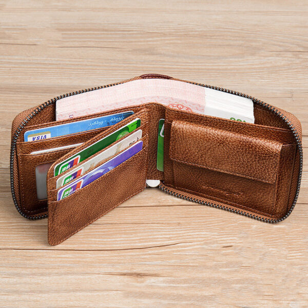 ⁦First Layer Cowhide Zipper Card Holder Driver's License Wallet Wallet⁩ - الصورة ⁦2⁩