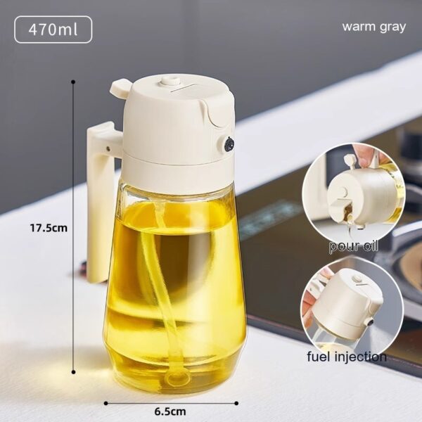 ⁦470ML Olive Oil Sprayer Dispenser For Cooking BBQ 2 In 1 Glass Oil Vinegar Soy Sauce Spray Kitchen Oil Bottle For Air Fryer⁩ - الصورة ⁦2⁩