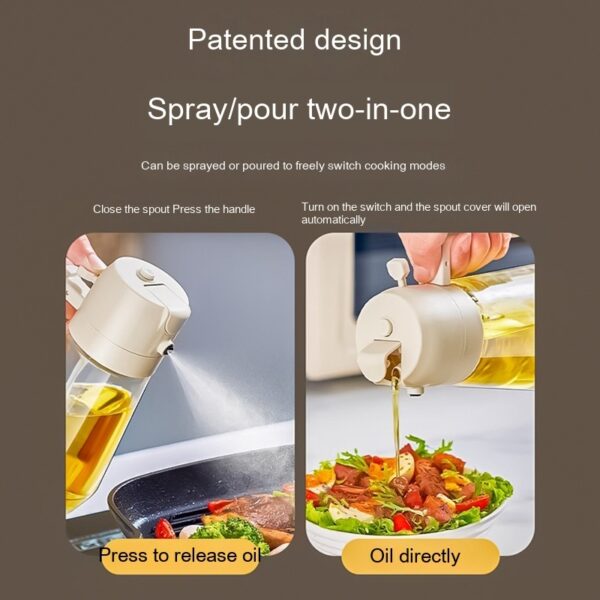 ⁦470ML Olive Oil Sprayer Dispenser For Cooking BBQ 2 In 1 Glass Oil Vinegar Soy Sauce Spray Kitchen Oil Bottle For Air Fryer⁩ - الصورة ⁦4⁩