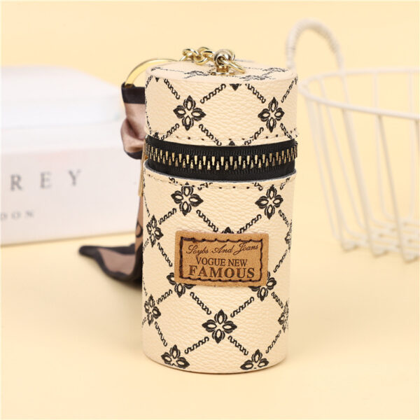 Creative Bucket Coin Purse Vintage Printed Mini Lipstick Key Storage Car Key Chain Pendant - Image 5
