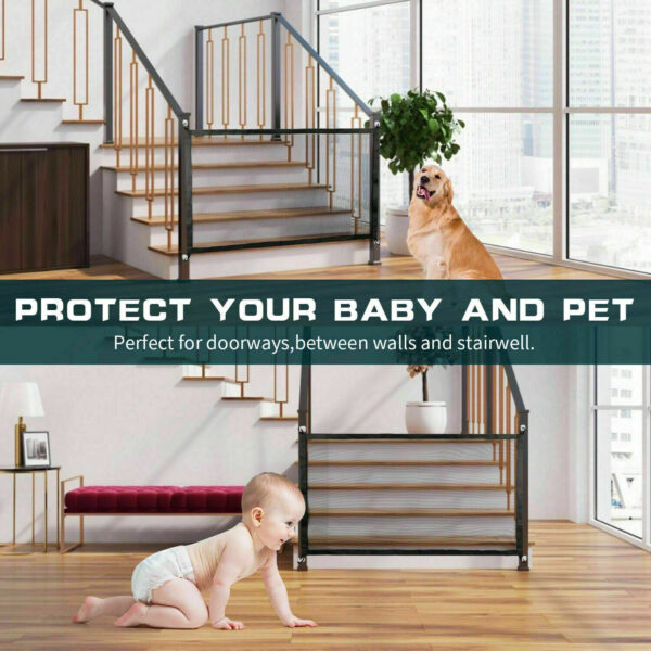 ⁦Pets Dog Cat Baby Safety Gate Mesh Fence Magic Portable Guard Net Stairs Doors⁩ - الصورة ⁦9⁩