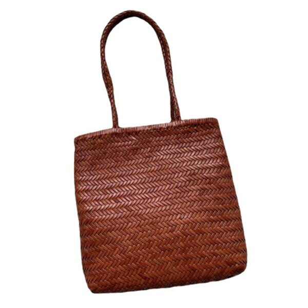 Woven Tote Vintage Top Layer Cowhide Handmade Shoulder Bag - Image 8
