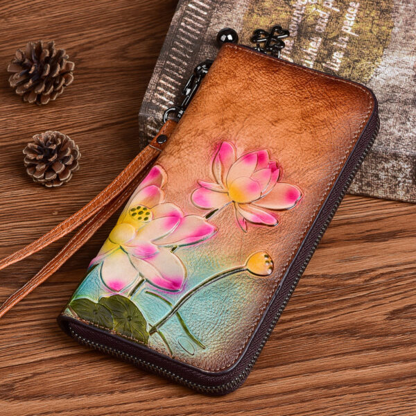 Women's Fashion First Layer Cowhide Zipper Embossed Coin Purse - Image 4