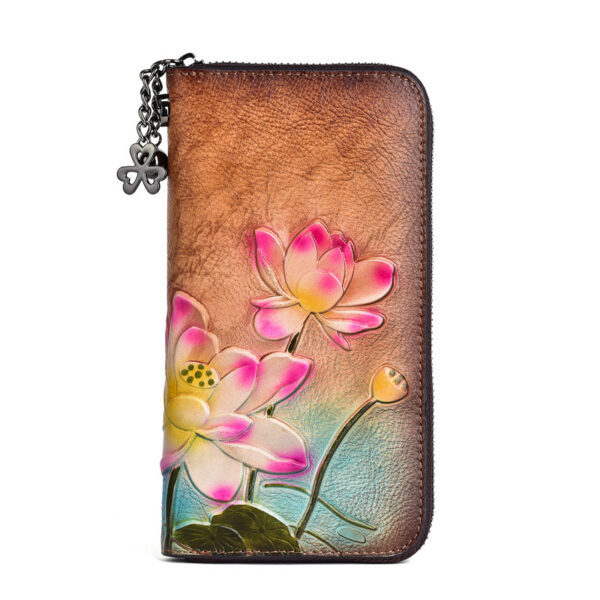 Women's Fashion First Layer Cowhide Zipper Embossed Coin Purse - Image 5