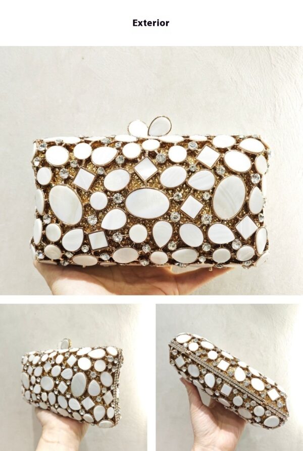 Full Diamond Shell Dinner Clutch Crystal Hollow Women's Bag - Image 4