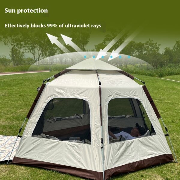 ⁦Outdoor Camping Camping Beige Khaki Large Hexagonal Tent Windproof Waterproof Anti Mosquito⁩ - الصورة ⁦4⁩