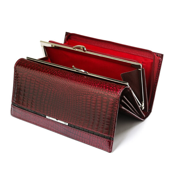 ⁦Fashion Snap Button Women's Cowhide Patent Leather Wallet⁩ - الصورة ⁦4⁩