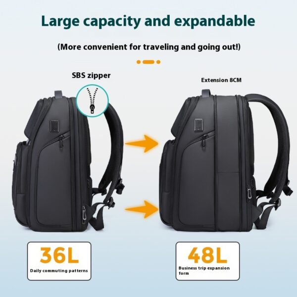 Business Casual Large Capacity Scalable Business Trip Travel Laptop Bag Backpack Men - Image 3