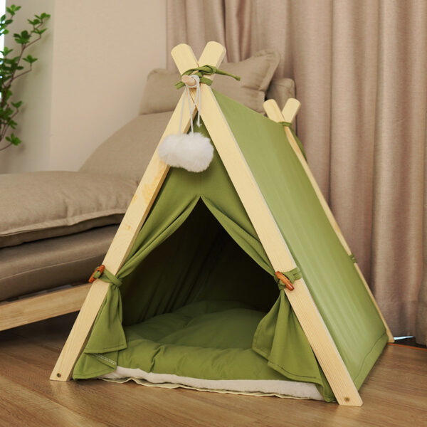 ⁦Pet Tent Cat Litter Removable And Washable Striped Canvas Solid Wood⁩ - الصورة ⁦4⁩