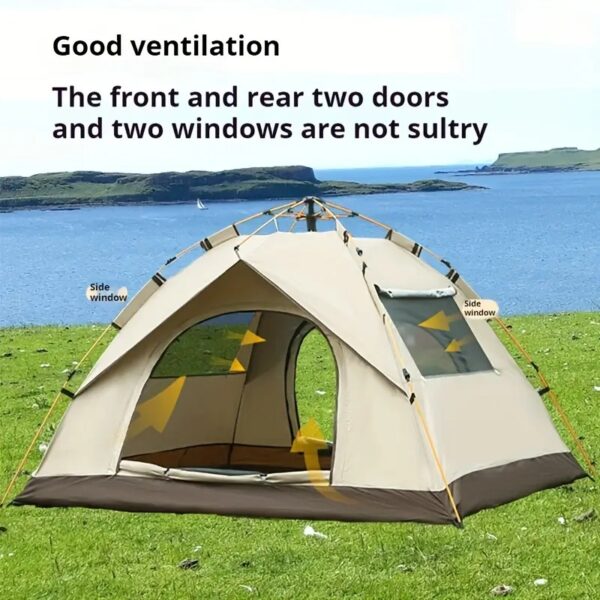 4-Person Waterproof Camping Tent - Durable, Portable & Spacious Shelter With Zipper Closure For Hiking, Fishing, Hunting & Outdoor Adventures - Golden, Fiberglass Poles, Oxford Fabric, Easy Setup & Ca