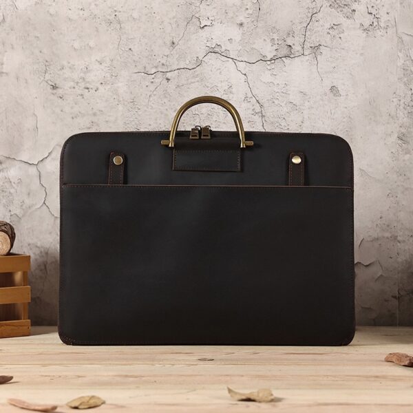 Crazy Horse Leather Men's Business Handbag Genuine Leather Computer Bag - Image 6