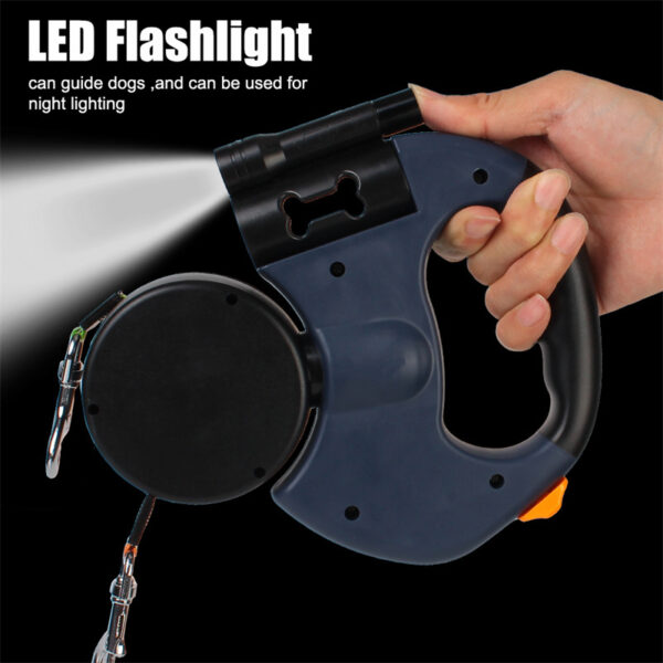 ⁦Retractable Dog Leash For Small Dogs Reflective Dual Pet Leash Lead 360 Swivel No Double Dog Walking Leash With Lights Pet Products⁩ - الصورة ⁦2⁩