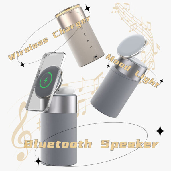 ⁦3 In 1 Multi-Function IPhone And AirPods Wireless Charger Portable Bluetooth Speaker With Touch Lamp For Home And Office⁩ - الصورة ⁦3⁩