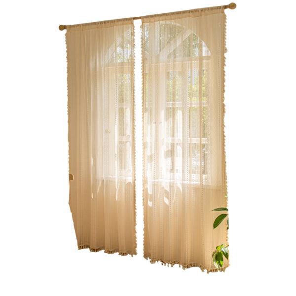 ⁦Wood Color Lace Mesh Curtains Living Room Bedroom⁩ - الصورة ⁦4⁩