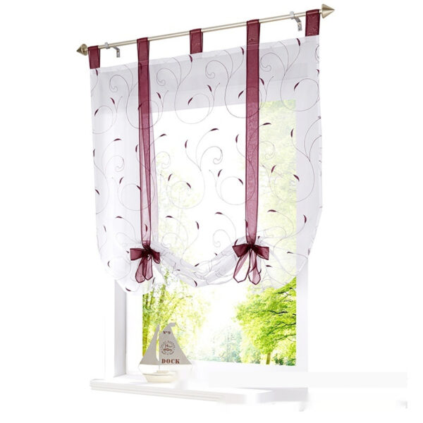 ⁦Embroidered Pastoral Adjustable Curtain Rod Ribbon Roman Window Screen⁩ - الصورة ⁦2⁩