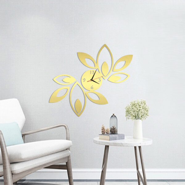 Leaf Wall Clock 3D Mirror - Image 2