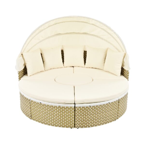 ⁦TOPMAX Patio Furniture Round Outdoor Sectional Sofa Set Rattan Daybed Two-Tone Weave Sunbed With Ret⁩ - الصورة ⁦2⁩