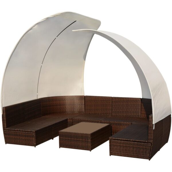 ⁦vidaXL 9 Piece Patio Lounge Set with Canopies Poly Rattan Brown⁩ - الصورة ⁦5⁩