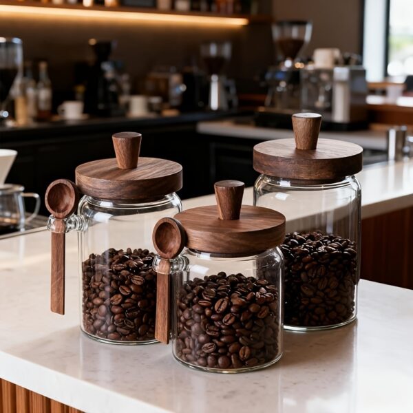 Glass Coffee Jars With Spoons, Candy Jars, Biscuit Jars, Storage Jars, Tea Jars