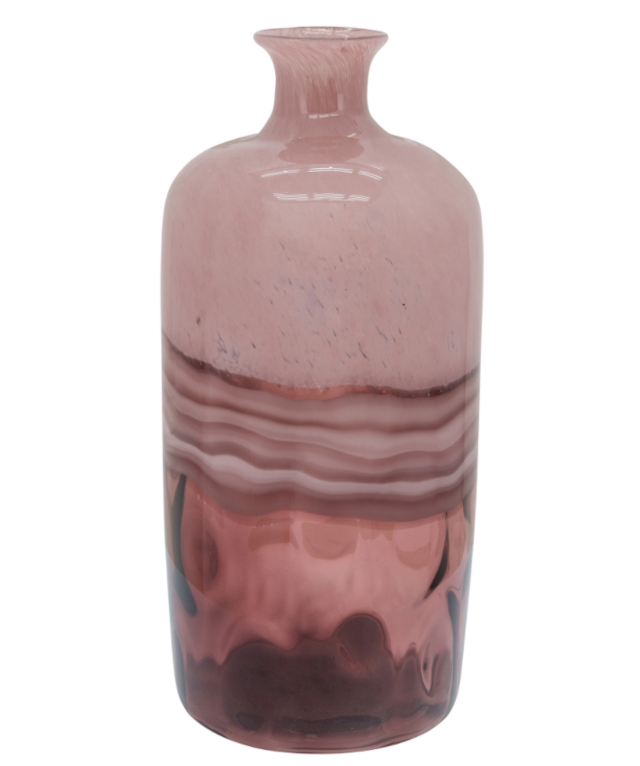 زجاج مزهرية منفوخة يدويًا، ارتفاع 16 بوصة، وردي