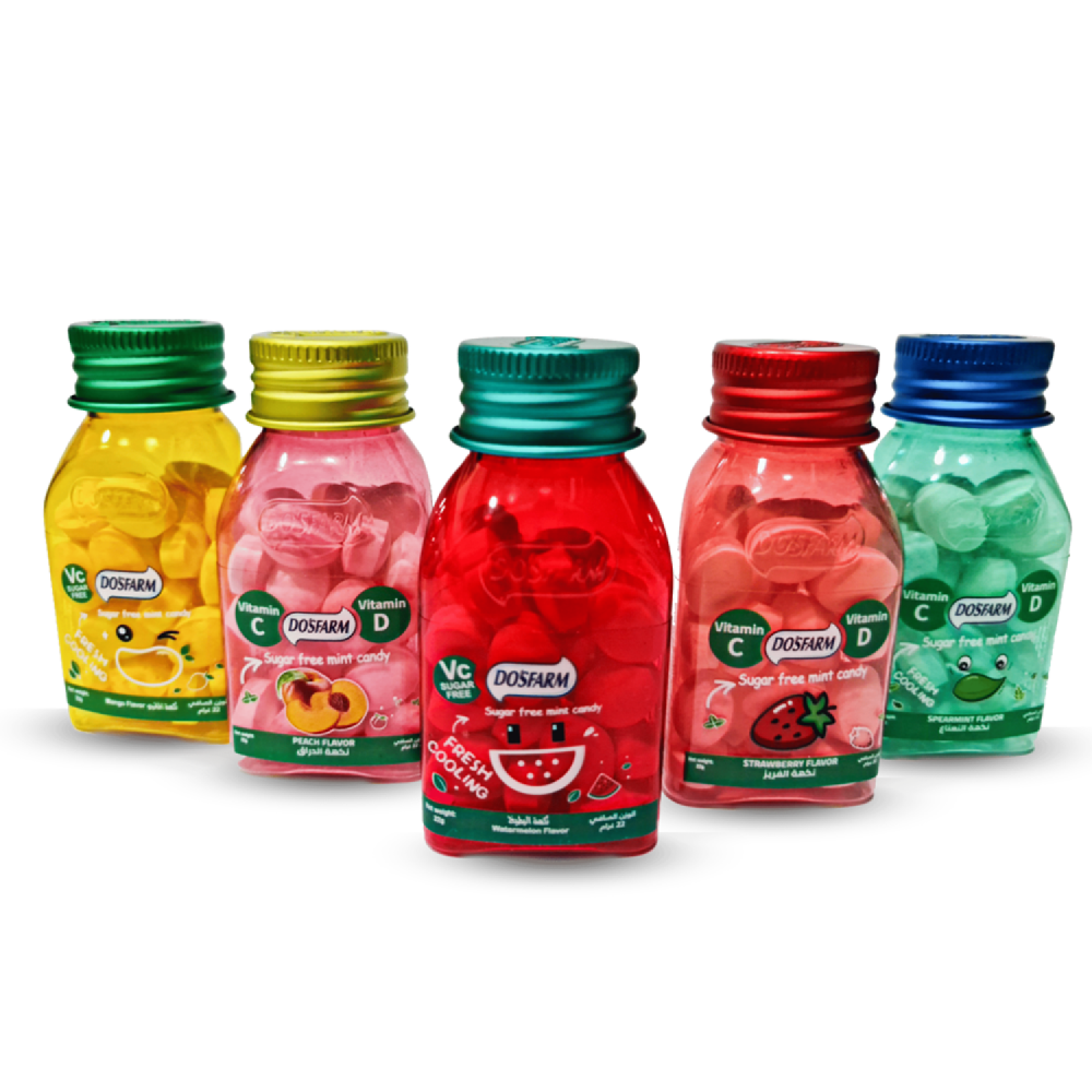 حلوى خالية من السكر بفيتامين ج و د بنكهة متنوعة من دوسفارم – 22 جم